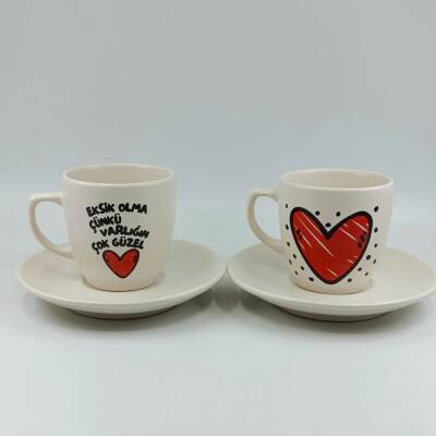 EKSİK OLMA & BENEKLİ KALP-İKİLİ TÜRK KAHVESİ FİNCANI - TRANSPARAN - 1