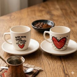 EKSİK OLMA & BENEKLİ KALP-İKİLİ TÜRK KAHVESİ FİNCANI - TRANSPARAN - 