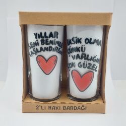 EKSİK OLMA & YILLAR SENİ BENİMLE YAŞLANDIRSIN-İKİLİ RAKI BARDAĞI - ŞEFFAF - 