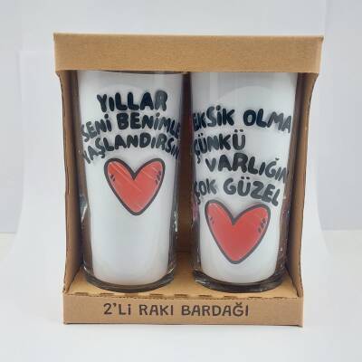 EKSİK OLMA & YILLAR SENİ BENİMLE YAŞLANDIRSIN-İKİLİ RAKI BARDAĞI - ŞEFFAF - 1