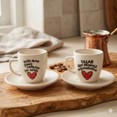 EKSİK OLMA & YILLAR SENİ BENİMLE YAŞLANDIRSIN-İKİLİ TÜRK KAHVESİ FİNCANI - TRANSPARAN - 1