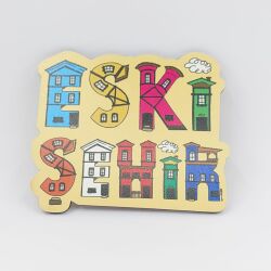 ESKİŞEHİR TİPOGRAFİ-AHŞAP BARDAK ALTLIĞI - TEKLİ KREM ZEMİN - 