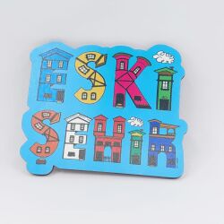 ESKİŞEHİR TİPOGRAFİ-AHŞAP BARDAK ALTLIĞI - TEKLİ MAVİ ZEMİN - 