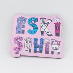 ESKİŞEHİR TİPOGRAFİ-AHŞAP BARDAK ALTLIĞI - TEKLİ PEMBE ZEMİN - 