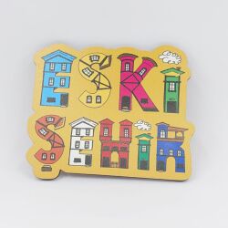 ESKİŞEHİR TİPOGRAFİ-AHŞAP BARDAK ALTLIĞI - TEKLİ TURUNCU ZEMİN - 