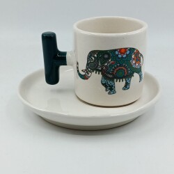 ETNİK FİL-T TÜRK KAHVESİ FİNCANI - YEŞİL SAP - 