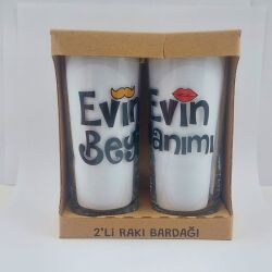 EVİN BEYİ & EVİN HANIMI-İKİLİ RAKI BARDAĞI - ŞEFFAF - 