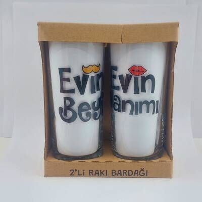 EVİN BEYİ & EVİN HANIMI-İKİLİ RAKI BARDAĞI - ŞEFFAF - 1