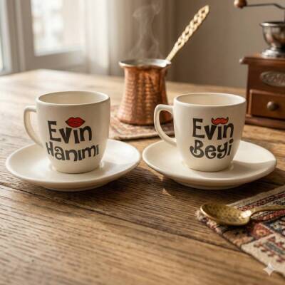 EVİN BEYİ & EVİN HANIMI-İKİLİ TÜRK KAHVESİ FİNCANI - TRANSPARAN - 1
