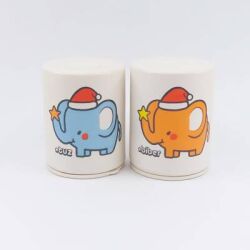 FİL MUTLU YILLAR-SİLİNDİR SERAMİK TUZLUK & BİBERLİK - TRANSPARAN GÖVDE - 