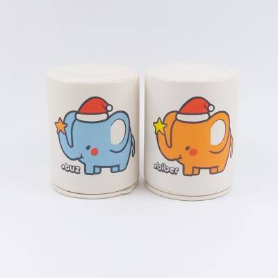 FİL MUTLU YILLAR-SİLİNDİR SERAMİK TUZLUK & BİBERLİK - TRANSPARAN GÖVDE - 1