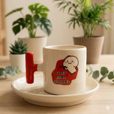 GENCİZ ÇITIRIZ HALLEDERİZ-T TÜRK KAHVESİ FİNCANI - KIRMIZI SAP - 1