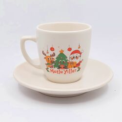 GEYİK ÇAM AĞACI NOEL BABA MUTLU YILLAR-KLASİK TÜRK KAHVESİ FİNCANI - TRANSPARAN GÖVDE - 