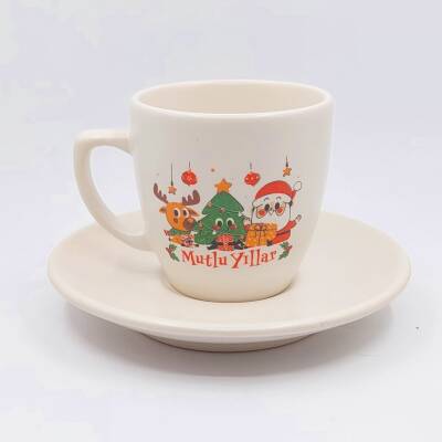 GEYİK ÇAM AĞACI NOEL BABA MUTLU YILLAR-KLASİK TÜRK KAHVESİ FİNCANI - TRANSPARAN GÖVDE - 1