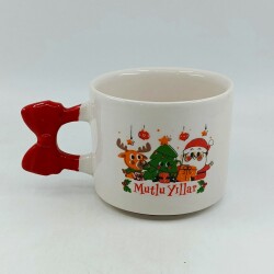 GEYİK ÇAM AĞACI NOEL BABA MUTLU YILLAR-KURDELE KUPA - KIRMIZI SAP - 