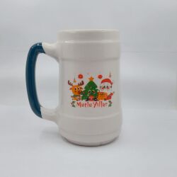 GEYİK ÇAM AĞACI NOEL BABA MUTLU YILLAR-SERAMİK BİRA BARDAĞI - YEŞİL SAP - 
