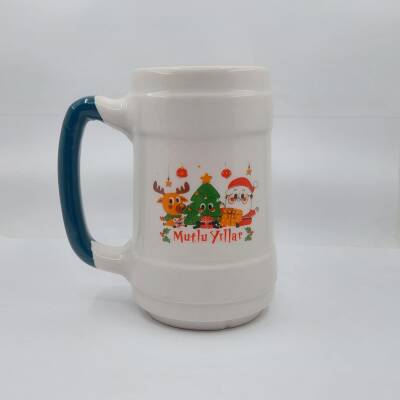 GEYİK ÇAM AĞACI NOEL BABA MUTLU YILLAR-SERAMİK BİRA BARDAĞI - YEŞİL SAP - 1