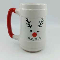 GEYİK MUTLU YILLAR-SERAMİK BİRA BARDAĞI - KIRMIZI SAP - 