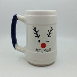 GEYİK MUTLU YILLAR-SERAMİK BİRA BARDAĞI - KOBALT SAP - 