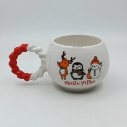 GEYİK PENGUEN KARDANADAM MUTLU YILLAR-BALONCUK KUPA - KIRMIZI SAP - 