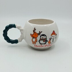 GEYİK PENGUEN KARDANADAM MUTLU YILLAR-BALONCUK KUPA - YEŞİL SAP - 