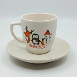 GEYİK PENGUEN KARDANADAM MUTLU YILLAR-KLASİK TÜRK KAHVESİ FİNCANI - TRANSPARAN GÖVDE - 