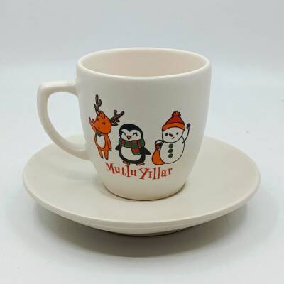 GEYİK PENGUEN KARDANADAM MUTLU YILLAR-KLASİK TÜRK KAHVESİ FİNCANI - TRANSPARAN GÖVDE - 1