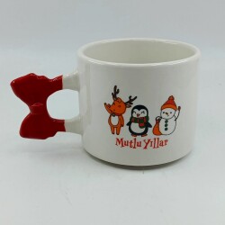 GEYİK PENGUEN KARDANADAM MUTLU YILLAR-KURDELE KUPA - KIRMIZI SAP - 