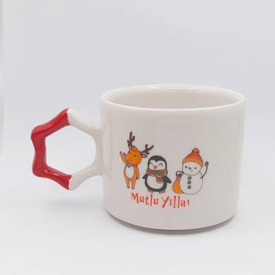 GEYİK PENGUEN KARDANADAM MUTLU YILLAR-YILDIZ KUPA - KIRMIZI SAP - 1