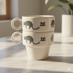 GEZEN KEDİ-İKİLİ ESPRESSO BARDAĞI - TRANSPARAN - 