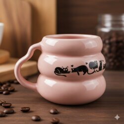 GEZEN KEDİ-KOVAN KUPA - PEMBE SAP PEMBE GÖVDE - 