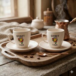 GIYBET TİME PAPATYA-İKİLİ TÜRK KAHVESİ FİNCANI - TRANSPARAN - 