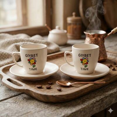 GIYBET TİME PAPATYA-İKİLİ TÜRK KAHVESİ FİNCANI - TRANSPARAN - 1