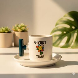 GIYBET TİME PAPATYA-T TÜRK KAHVESİ FİNCANI - YEŞİL SAP - 