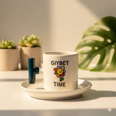 GIYBET TİME PAPATYA-T TÜRK KAHVESİ FİNCANI - YEŞİL SAP - 1