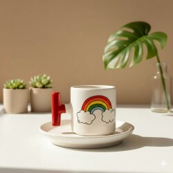 GÖKKUŞAĞI-T TÜRK KAHVESİ FİNCANI - KIRMIZI SAP - 