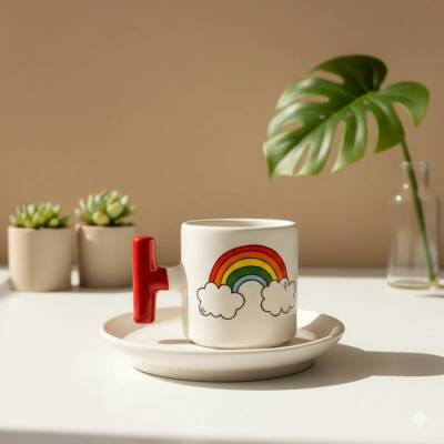 GÖKKUŞAĞI-T TÜRK KAHVESİ FİNCANI - KIRMIZI SAP - 1