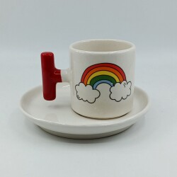 GÖKKUŞAĞI-T TÜRK KAHVESİ FİNCANI - KIRMIZI SAP - 