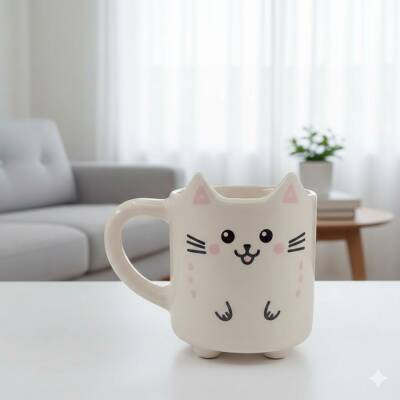 GÜLEN KEDİ-KEDİ KUPA - TRANSPARAN SAP - 1