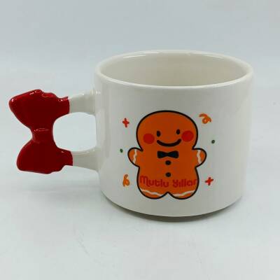 GÜLEN KURABİYE ADAM MUTLU YILLAR-KURDELE KUPA - KIRMIZI SAP - 1