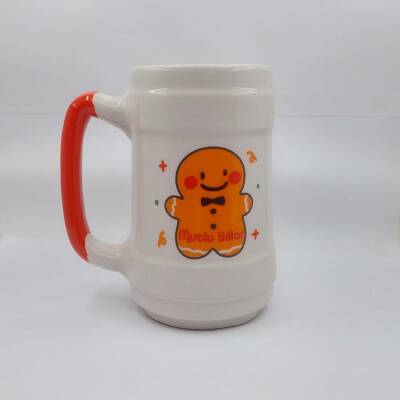 GÜLEN KURABİYE ADAM MUTLU YILLAR-SERAMİK BİRA BARDAĞI - KIRMIZI SAP - 1