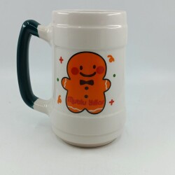 GÜLEN KURABİYE ADAM MUTLU YILLAR-SERAMİK BİRA BARDAĞI - YEŞİL SAP - 