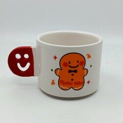 GÜLEN KURABİYE ADAM MUTLU YILLAR-SMİLE KUPA - KIRMIZI SAP - 