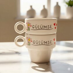 GÜLÜMSE YOLUNA DEVAM ET-İKİLİ ESPRESSO BARDAĞI - TRANSPARAN - 