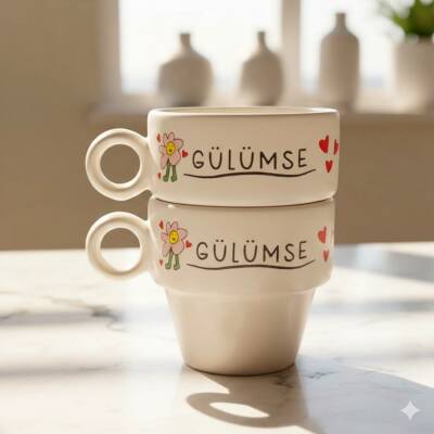 GÜLÜMSE YOLUNA DEVAM ET-İKİLİ ESPRESSO BARDAĞI - TRANSPARAN - 1