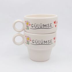 GÜLÜMSE YOLUNA DEVAM ET-İKİLİ ESPRESSO BARDAĞI - TRANSPARAN - 