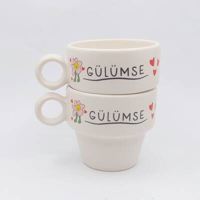 GÜLÜMSE YOLUNA DEVAM ET-İKİLİ ESPRESSO BARDAĞI - TRANSPARAN - 1