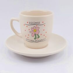 GÜLÜMSE YOLUNA DEVAM ET-KLASİK TÜRK KAHVESİ FİNCANI - TRANSPARAN - 