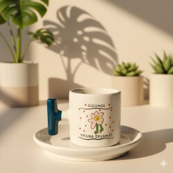 GÜLÜMSE YOLUNA DEVAM ET-T TÜRK KAHVESİ FİNCANI - KOBALT SAP - 