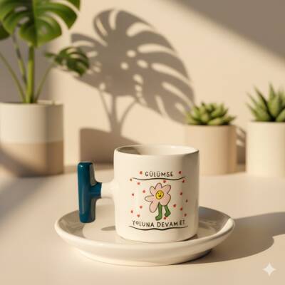 GÜLÜMSE YOLUNA DEVAM ET-T TÜRK KAHVESİ FİNCANI - KOBALT SAP - 1